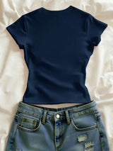SHEIN تي شيرت أزرق بطبعة زهور كاجوال