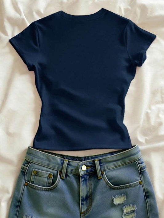 SHEIN تي شيرت أزرق بطبعة زهور كاجوال