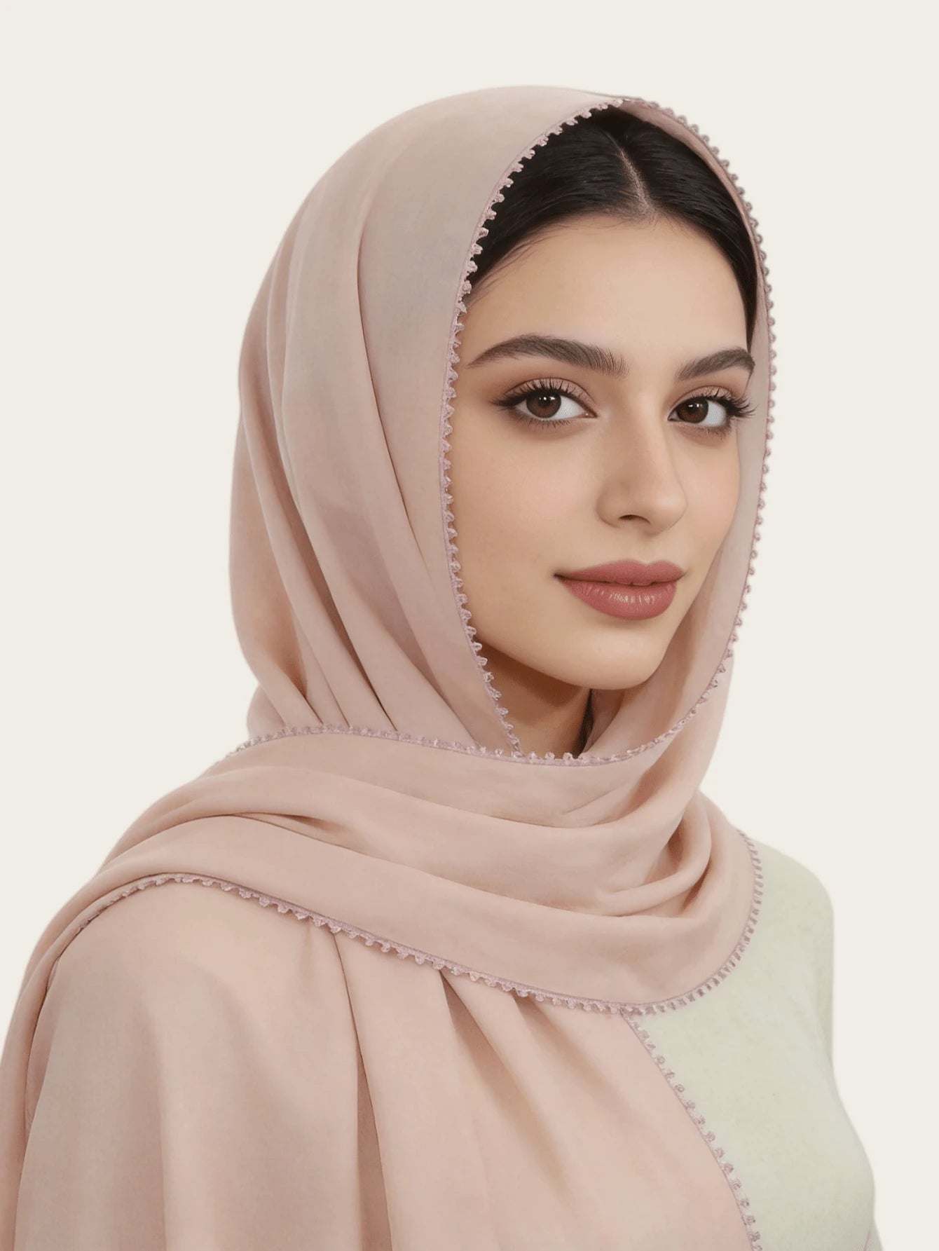 SHEIN وشاح حجاب ماليزي مستطيل بحواف زهرية دقيقة
