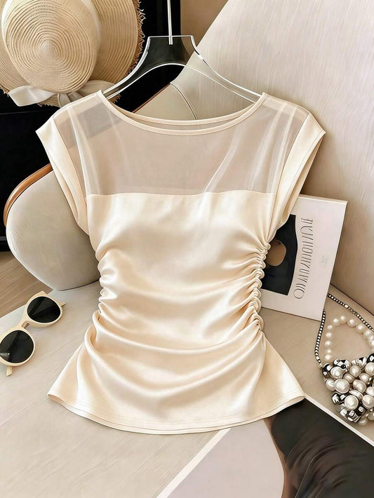 SHEIN Franclia تي شيرت شبه شفاف بتصميم بسيط بلون مشمشي