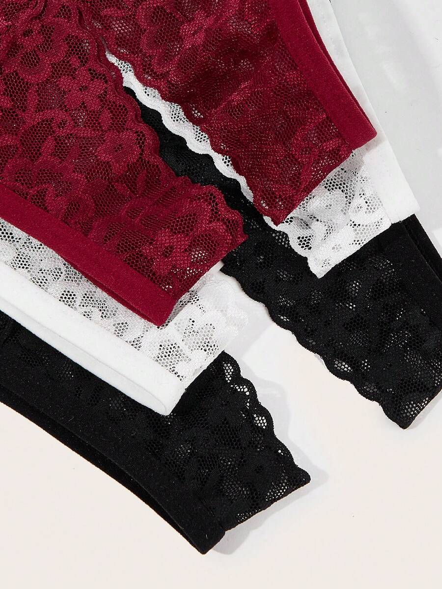 SHEIN Spicy Aura طقم سراويل داخلية 3 قطع من الدانتيل بتصميم مفتوح