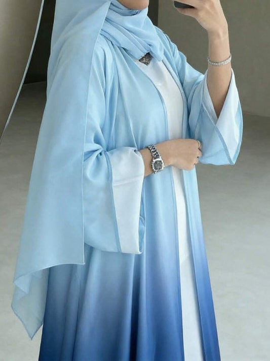SHEIN عباية كارديجان بتدرج أزرق فاتح أنيقة