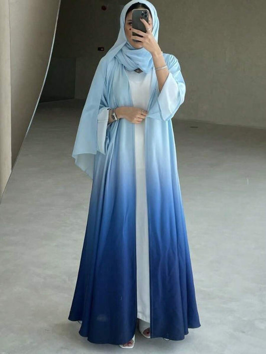 SHEIN عباية كارديجان بتدرج أزرق فاتح أنيقة