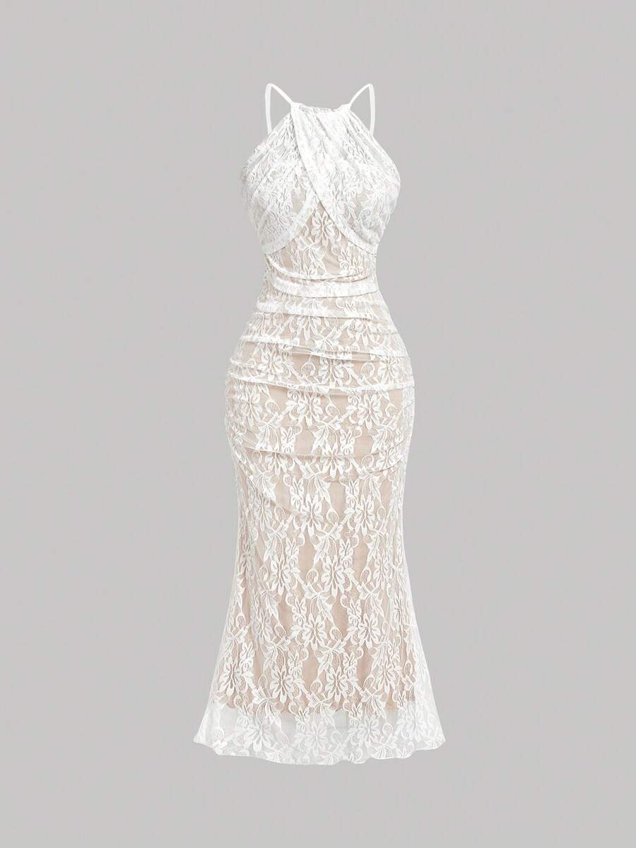 SHEIN Skyraze فستان أبيض دانتيل