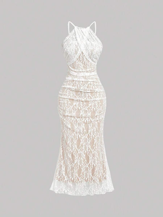 SHEIN Skyraze فستان أبيض دانتيل