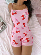 SHEIN SweetSlumber جمبسوت نوم قصير بطبعة كرز