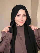 SHEIN حجاب فوري أسود بشبك مغناطيسي من الشيفون مع بطانة جيرسي مضفر