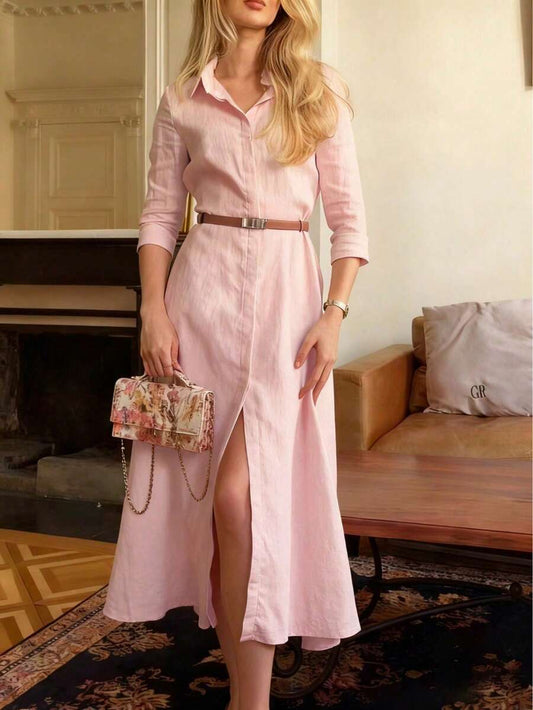 SHEIN فستان وردي أنيق بأكمام طويلة