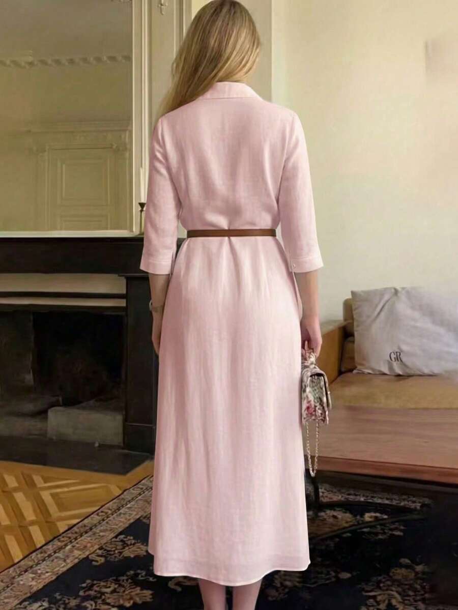 SHEIN فستان وردي أنيق بأكمام طويلة