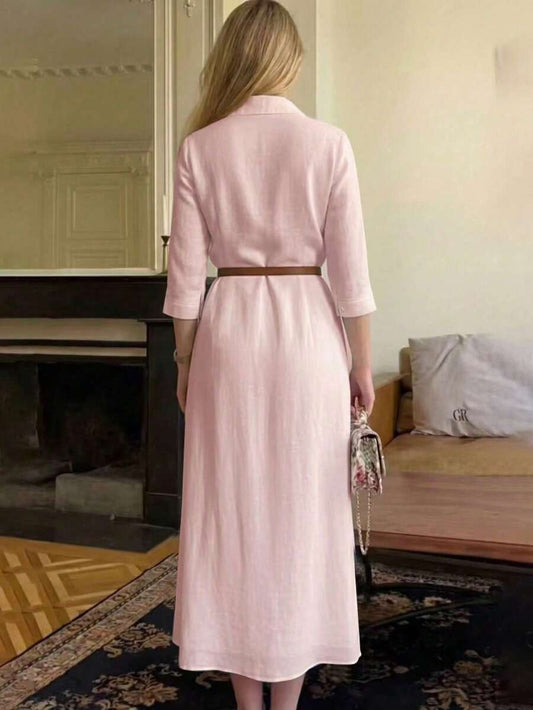 SHEIN فستان وردي أنيق بأكمام طويلة