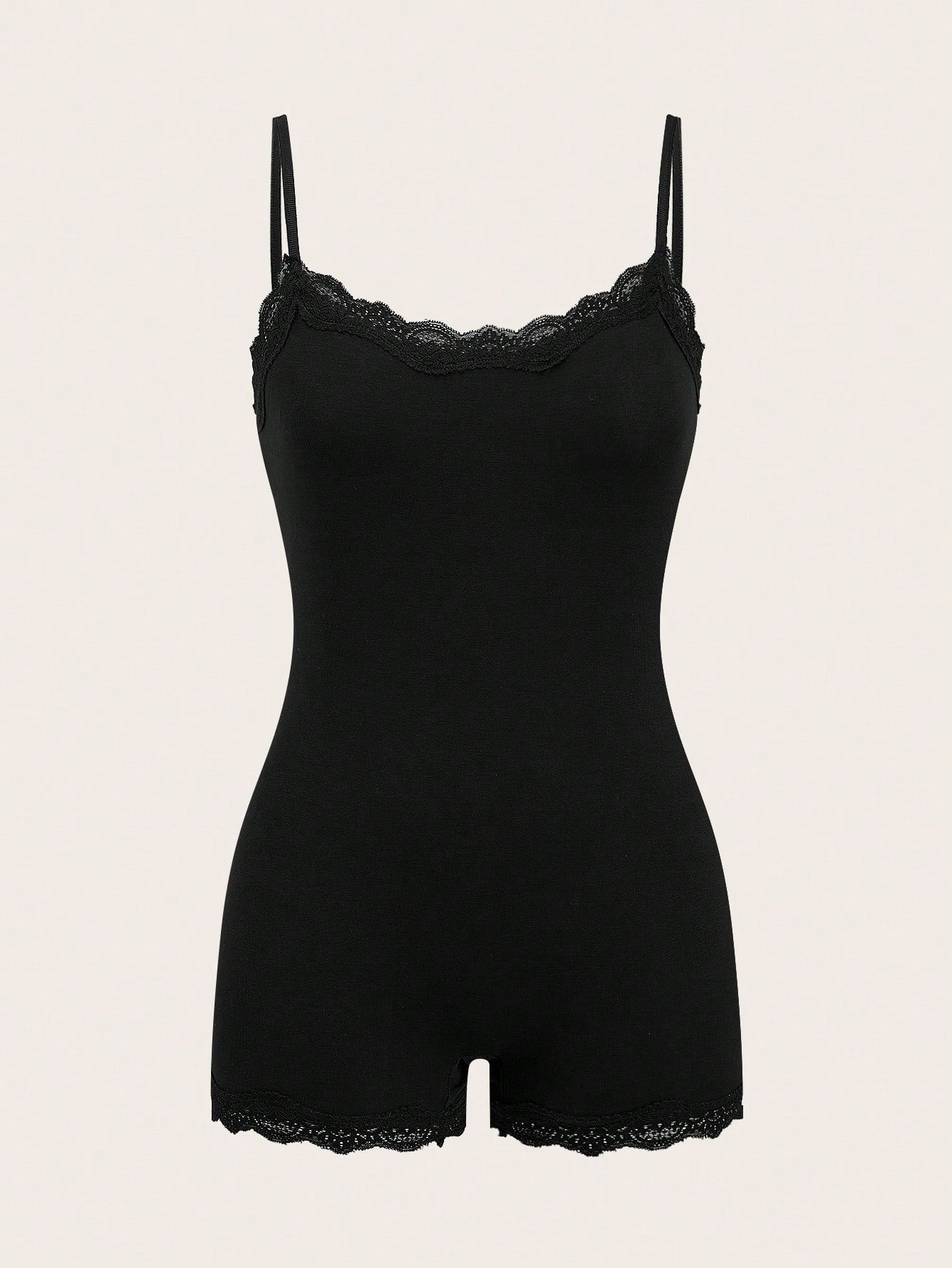 SHEIN PETITE | رومبير قطني قصير بحمالات وتطريز دانتيل