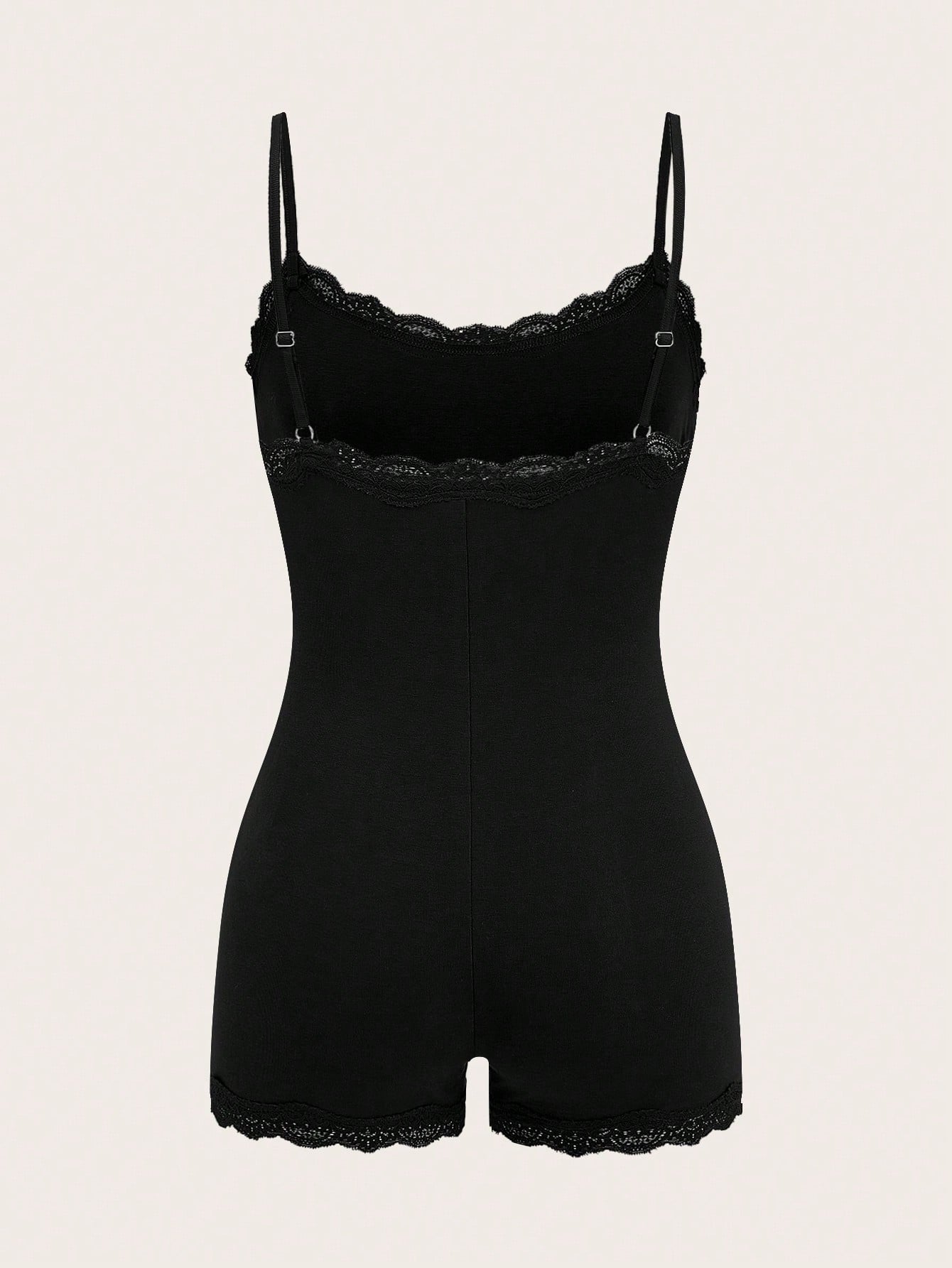 SHEIN PETITE | رومبير قطني قصير بحمالات وتطريز دانتيل