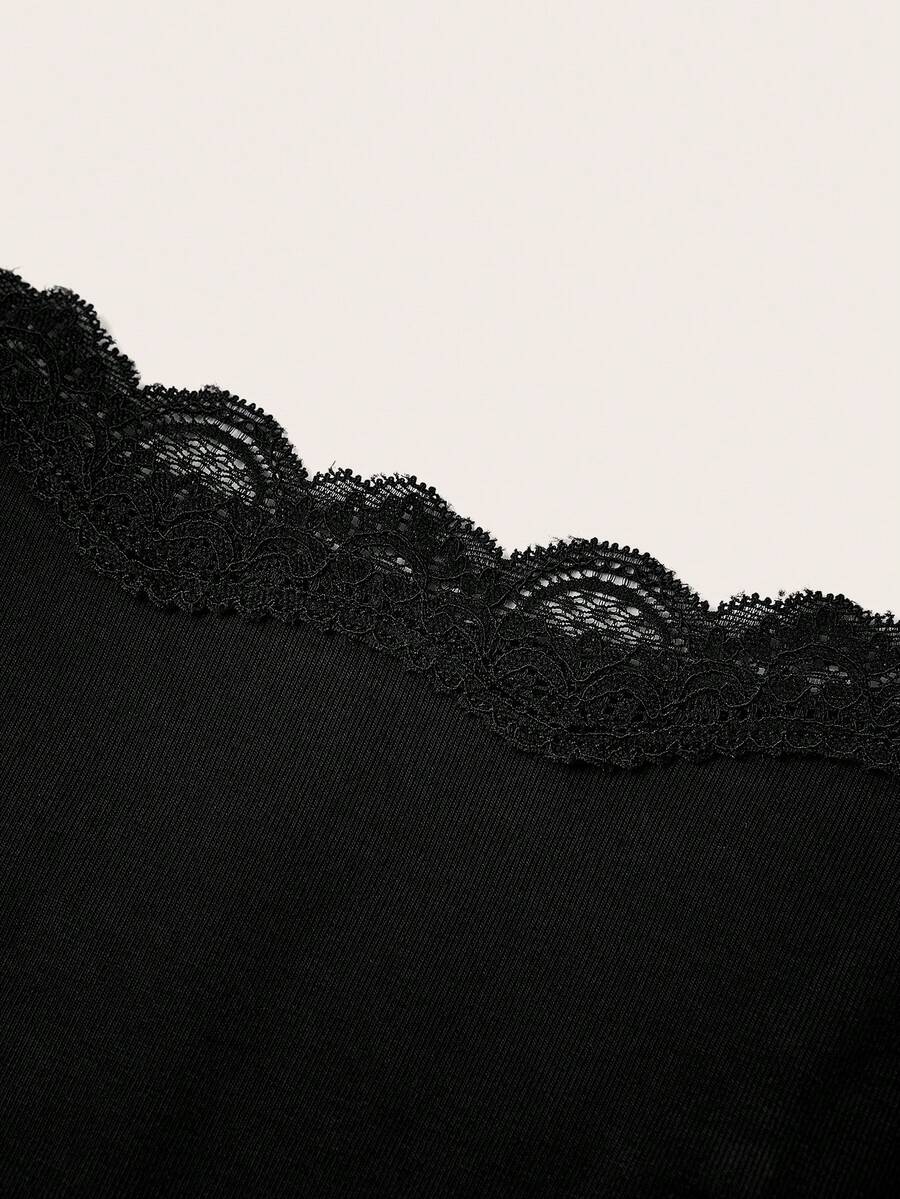 SHEIN PETITE | رومبير قطني قصير بحمالات وتطريز دانتيل