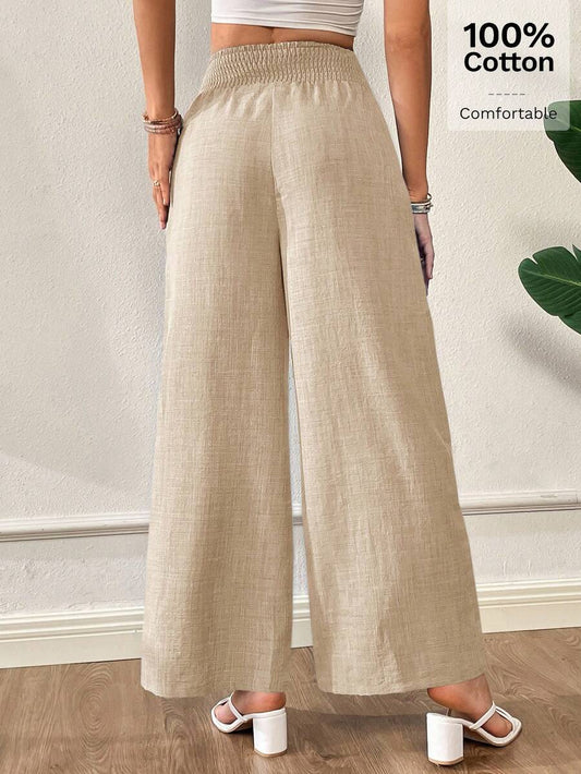 SHEIN Siren Gaze بنطلون فضفاض بخصر مطاطي وجيوب وقماش مرن بلون مشمشي