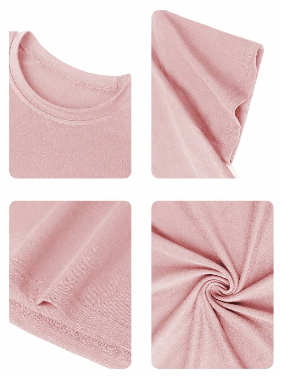 SHEIN تي شيرت وردي بطبعة دب كرتوني كاواي بأكمام قصيرة