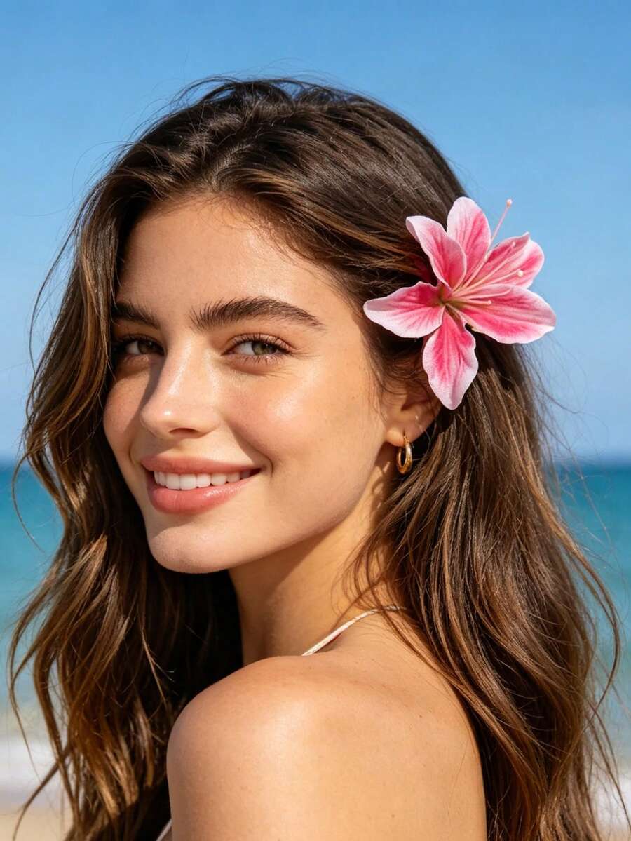 SHEIN مشبك شعر بشكل زهرة زنبقية وردية بتصميم أنيق