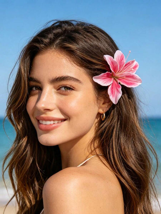 SHEIN مشبك شعر بشكل زهرة زنبقية وردية بتصميم أنيق