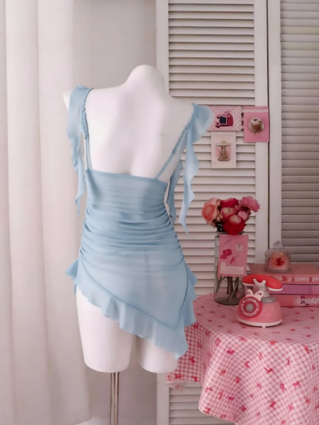SHEIN PetitDoll طقم قطعتين فستان نوم قصير من الشبك الشفاف وسروال