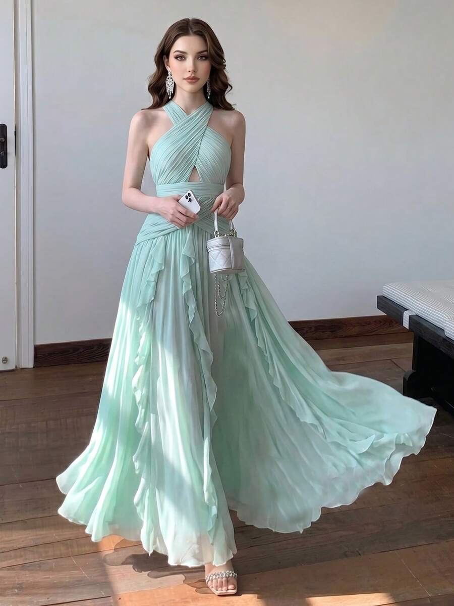 SHEIN فستان متعدد الطبقات مكشكش بترتر وتصميم مفرغ