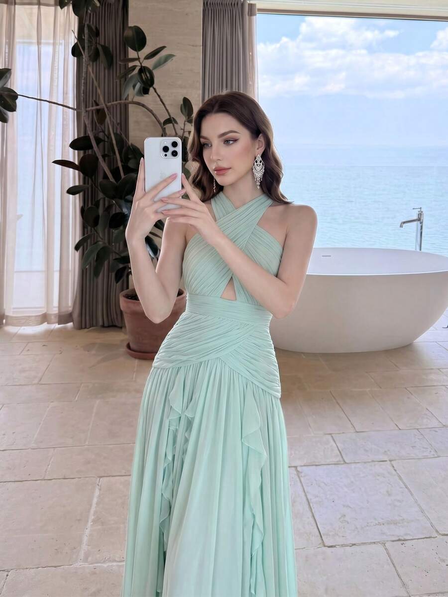 SHEIN فستان متعدد الطبقات مكشكش بترتر وتصميم مفرغ