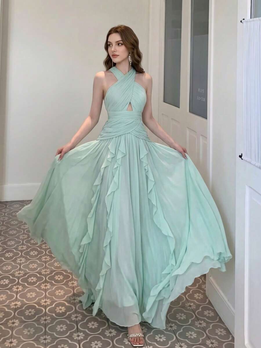 SHEIN فستان متعدد الطبقات مكشكش بترتر وتصميم مفرغ