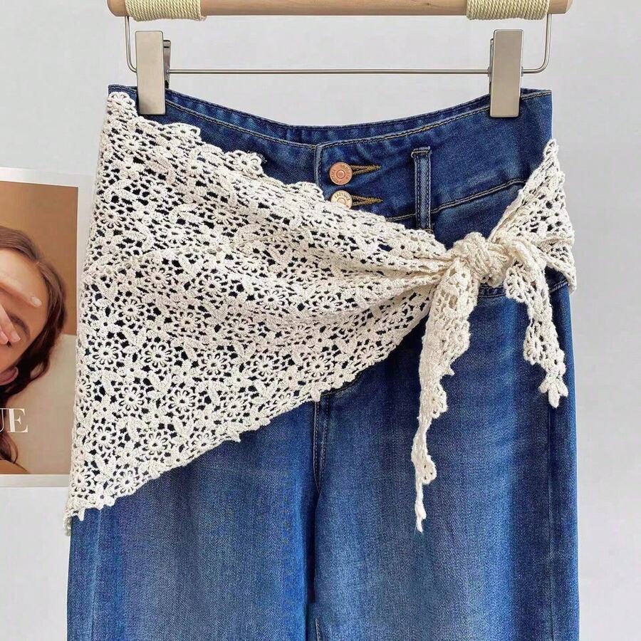 SHEIN وشاح رأس من الدانتيل المزهر خفيف الوزن وقابل للتنفس