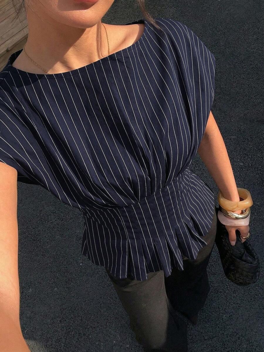 SHEIN Siren Gaze قميص نسائي مخطط كاجوال