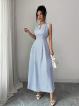 SHEIN Selianne فستان أزرق مخطط مخصر