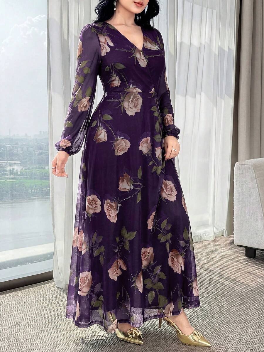 SHEIN Feyla فستان أرجواني أنيق بخصر مشدود وجذاب