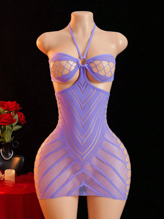 SHEIN ChaseTheNight لانجري شبكي شفاف برقبة هالتر