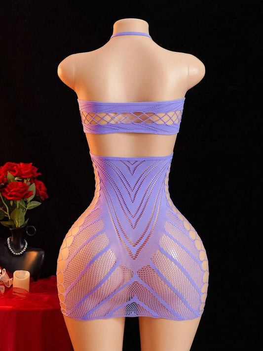 SHEIN ChaseTheNight لانجري شبكي شفاف برقبة هالتر