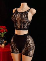 SHEIN ChaseTheNight لانجري شبكي شفاف بأكمام طويلة