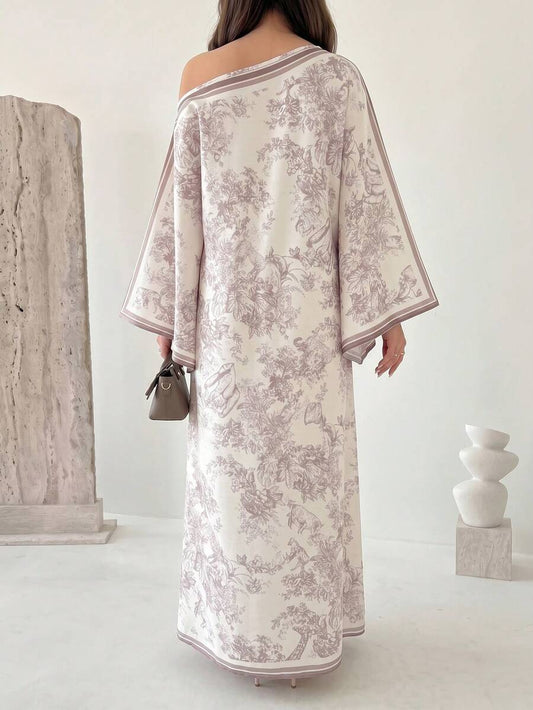 SHEIN Yasmyna فستان ماكسي تركي بأكمام طويلة بكتف مكشوف