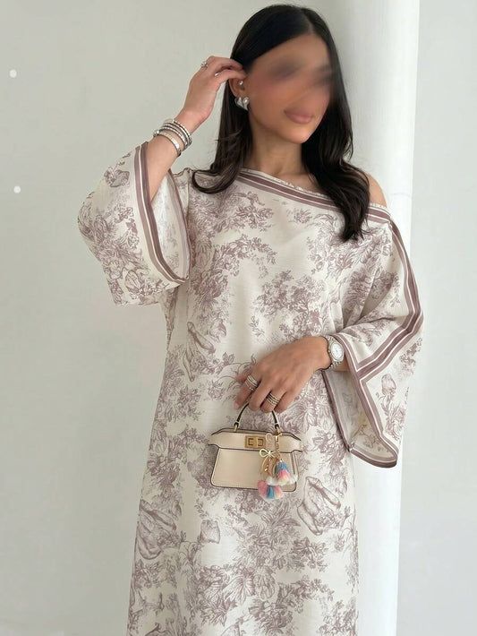 SHEIN Yasmyna فستان ماكسي تركي بأكمام طويلة بكتف مكشوف