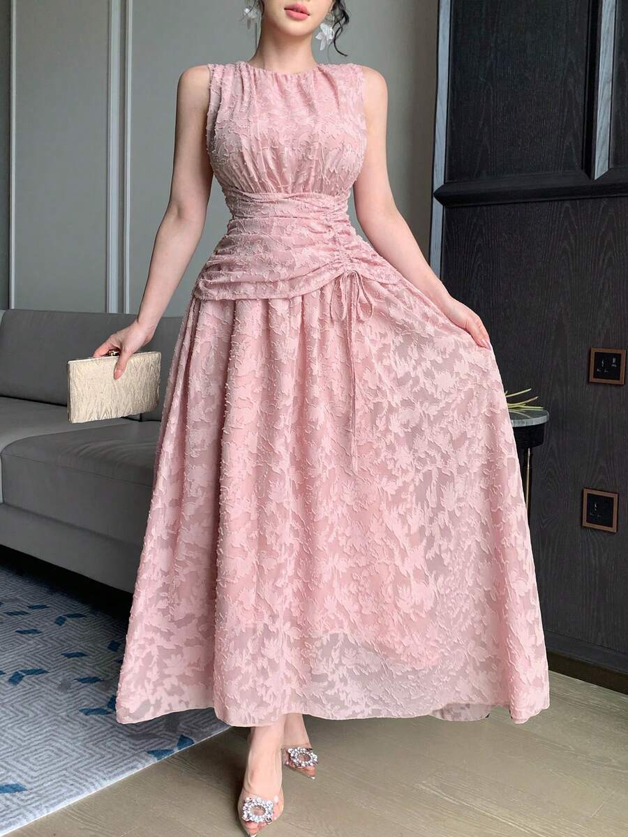 SHEIN DAZY فستان وردي طويل بقماش ذو ملمس مموج