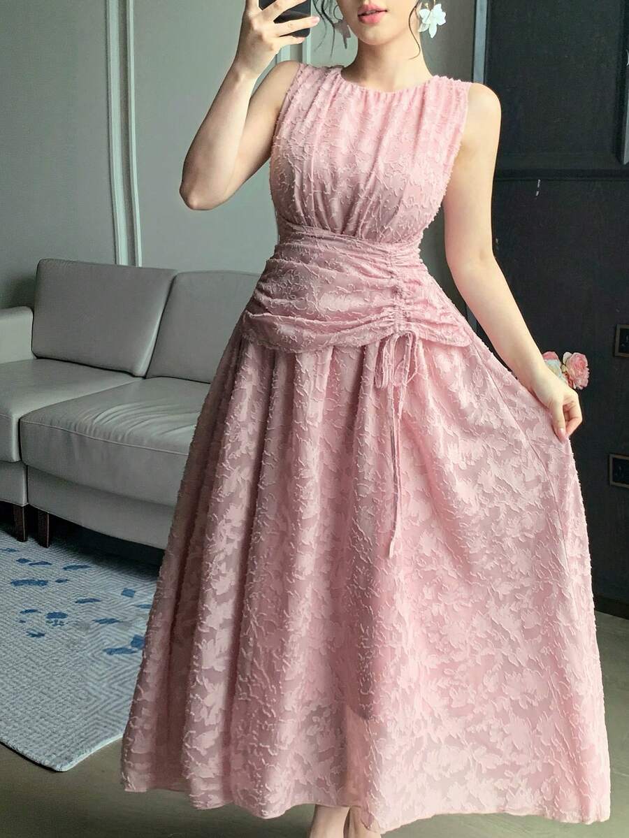 SHEIN DAZY فستان وردي طويل بقماش ذو ملمس مموج