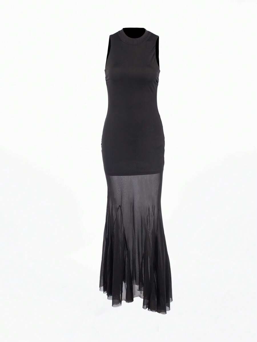 SHEIN فستان شيفون أسود محبوك شفاف