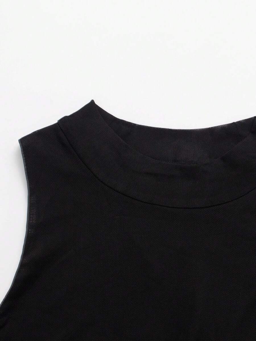 SHEIN فستان شيفون أسود محبوك شفاف