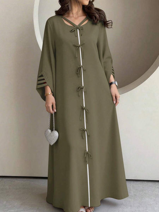 SHEIN Yasmyna فستان عربي بلون أخضر عسكري بأربطة من الدانتيل