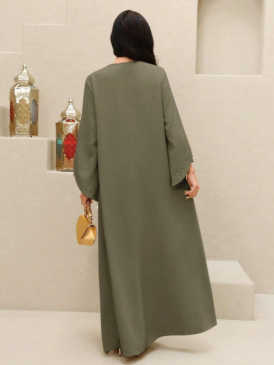 SHEIN Yasmyna فستان عربي بلون أخضر عسكري بأربطة من الدانتيل