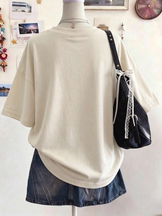 SHEIN INAWLY تي شيرت نسائي بطبعة قطة كاجوال