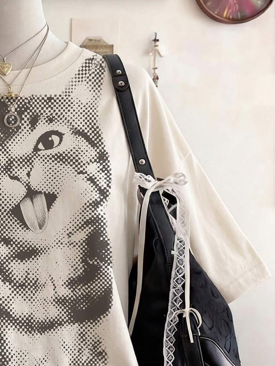 SHEIN INAWLY تي شيرت نسائي بطبعة قطة كاجوال