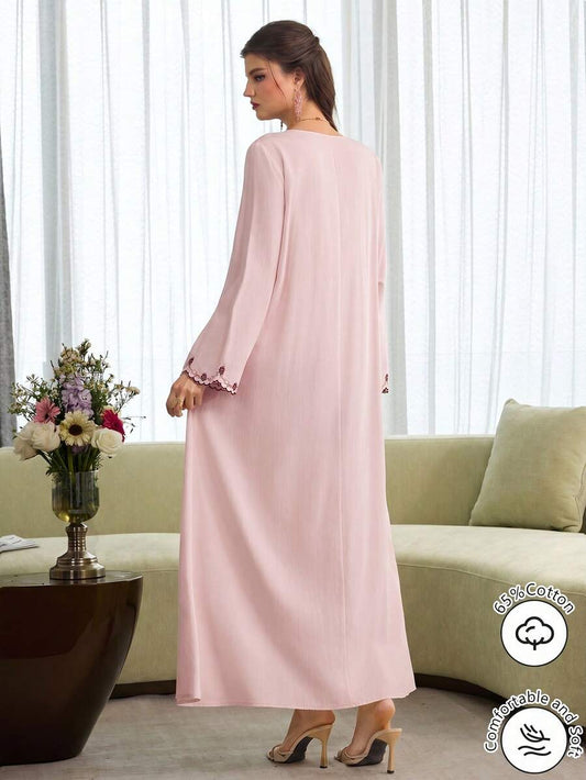 SHEIN Al Najma فستان وردي أنيق بأكمام واسعة مطرزة