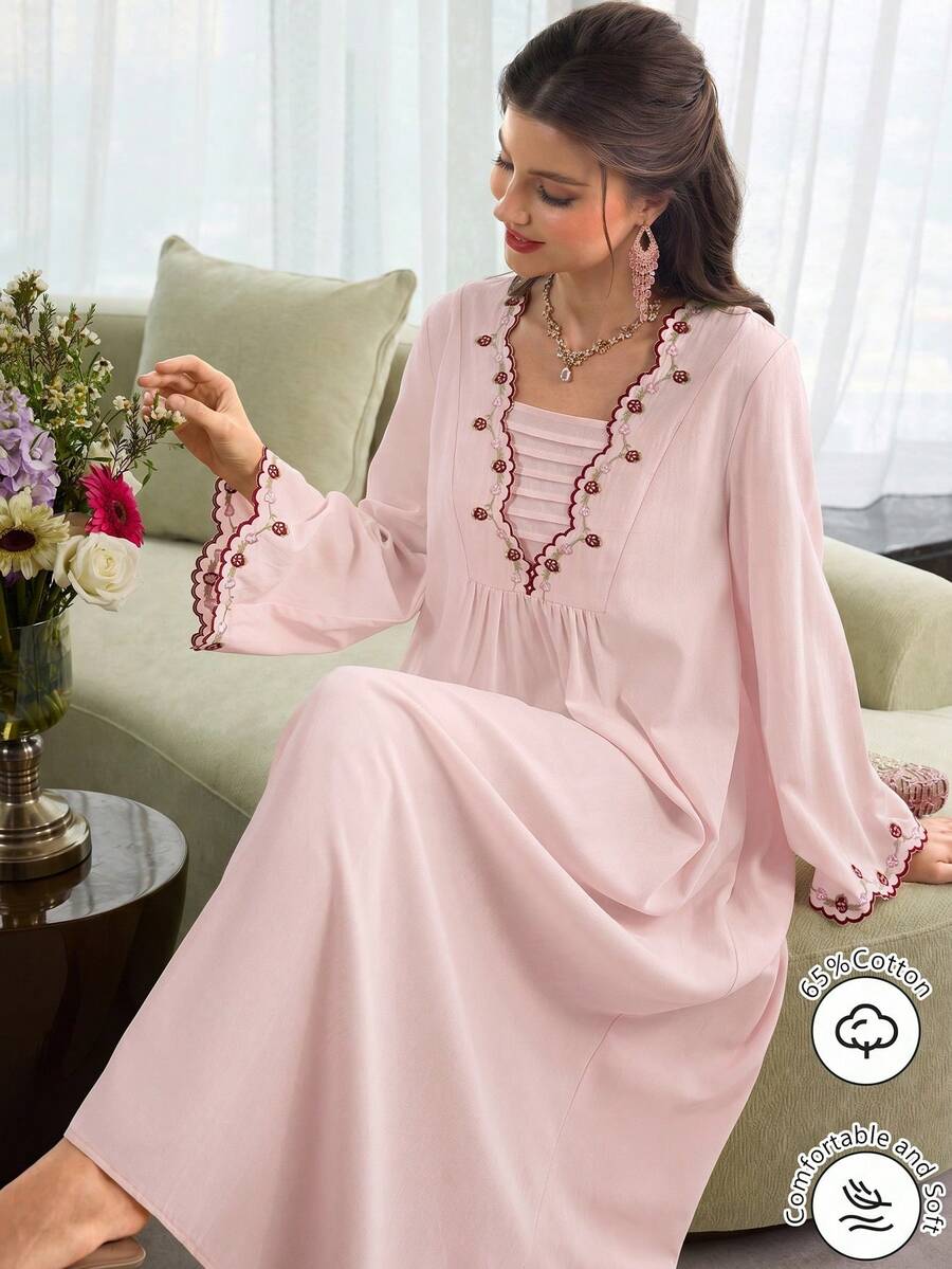 SHEIN Al Najma فستان وردي أنيق بأكمام واسعة مطرزة