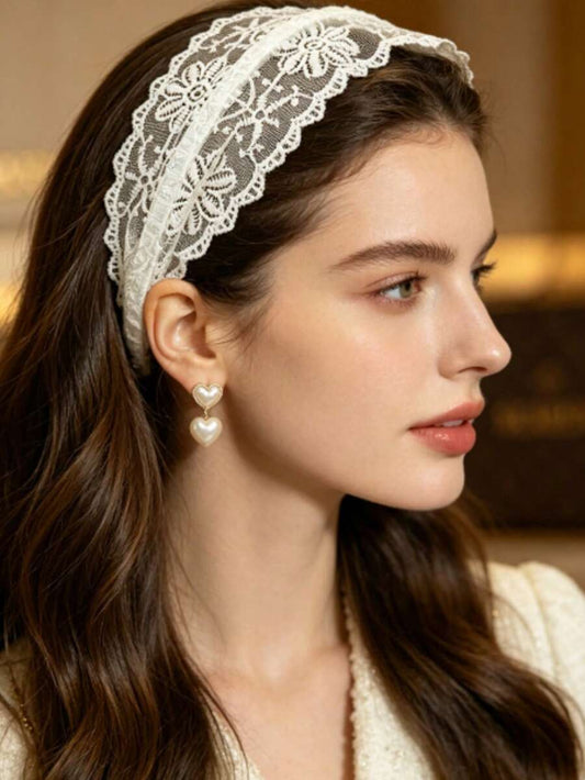 SHEIN عصابة رأس دانتيل بتطريز زهري وتصميم عتيق بحافة عريضة