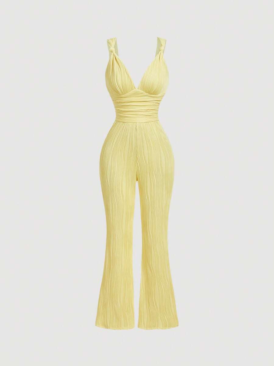 SHEIN MOD جمبسوت أصفر بدون أكمام بخصر محدد بنسيج محبب