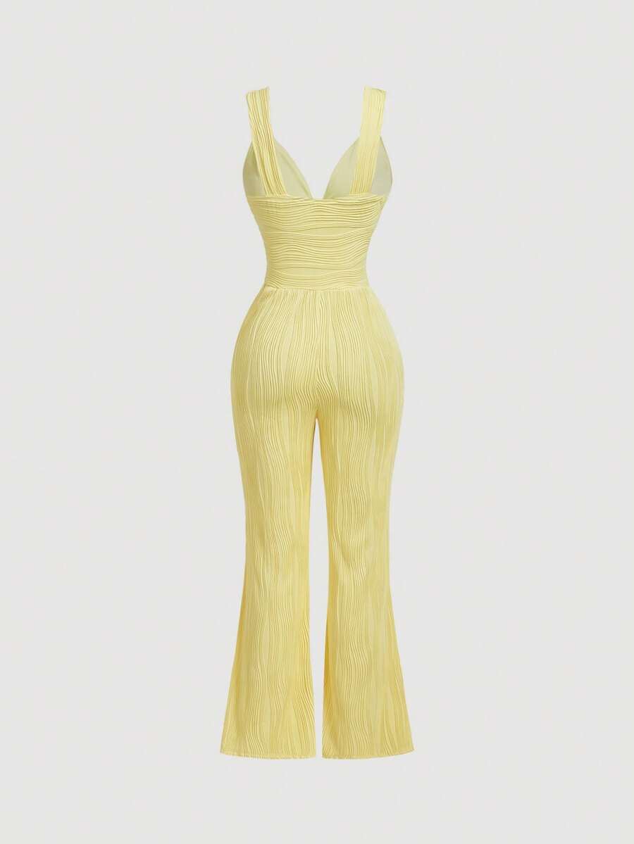 SHEIN MOD جمبسوت أصفر بدون أكمام بخصر محدد بنسيج محبب