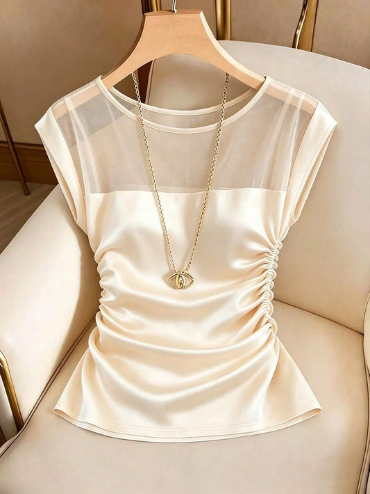 SHEIN Franclia تي شيرت شبه شفاف بتصميم بسيط بلون مشمشي