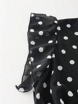 SHEIN Franclia بلوزة سوداء من الشبك بطبعة نقاط البولكا البيضاء