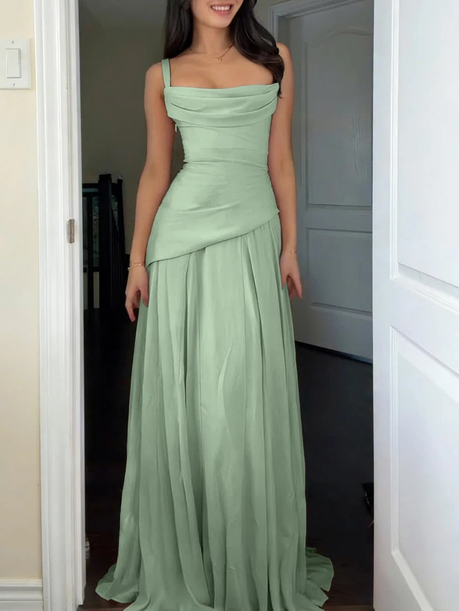 SHEIN Sedessea فستان أخضر بياقة مربعة وظهر مكشوف وحافة غير متماثلة